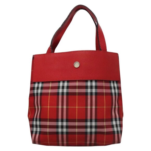 BURBERRY Nova Check Hand Bag Nylon Red Auth ti2831 - Picture 3 of 16